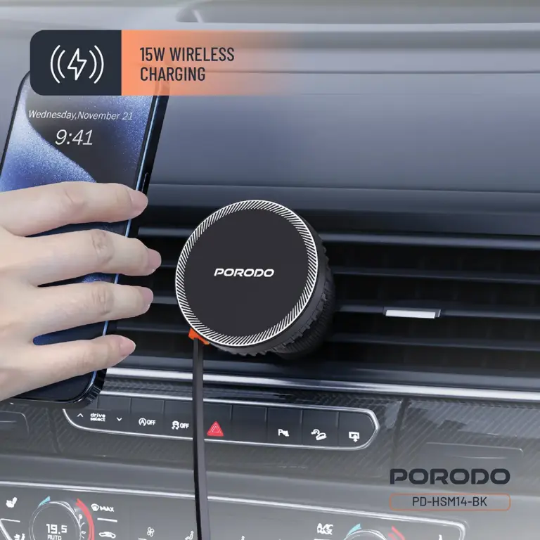 Porodo HS14 MagSafe Charger Retractable Type-C - Black-0