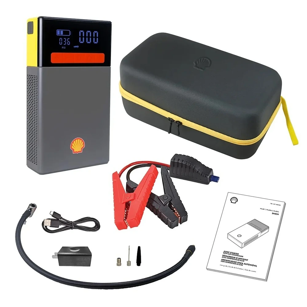 Shell Model SH824,1PK Shell 24000 mAh Jump Starter with Compressor, Amps 3 Volts 5V-140279 Shell Model SH824,1PK Shell 24000 mAh Jump Starter with Compressor, Amps 3 Volts 5V-140279