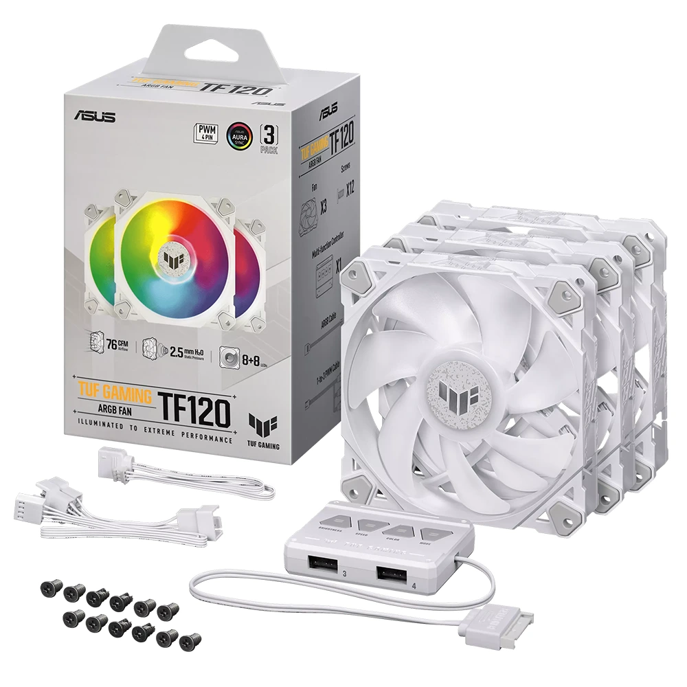 Asus TUF Gaming TF120 ARGB 3 in 1 Gaming Case Fan - White-140438 Asus TUF Gaming TF120 ARGB 3 in 1 Gaming Case Fan - White-140438