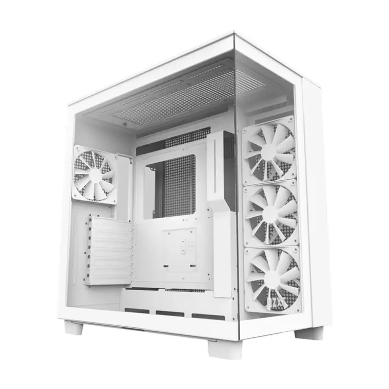NZXT H9 Flow Dual Chamber Mid Tower Two Panel Front & Left Side Tempered Glass Case with 4 Non RGB Fans - White-0