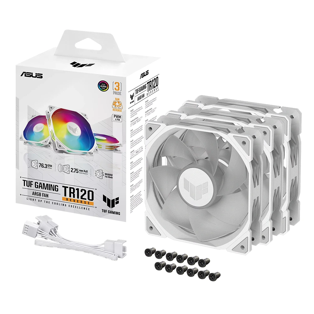 Asus TUF Gaming TR120 Reverse blade ARGB 3-in-1 Pack Fan - White-140097 Asus TUF Gaming TR120 Reverse blade ARGB 3-in-1 Pack Fan - White-140097