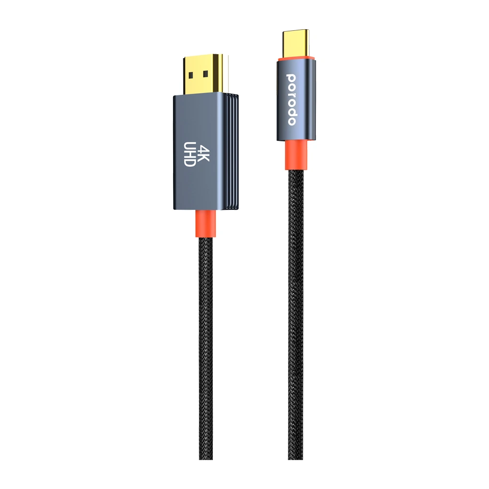 Porodo Woven Cable Type-c To Hdmi - Black-thumbnail Porodo Woven Cable Type-c To Hdmi - Black-thumbnail