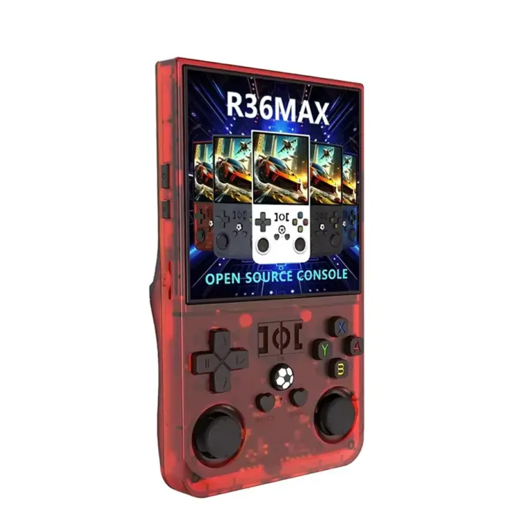 R36 Max Retro Handheld Game Console With 64G Built-in 10000+ Games - Transparent Red-0