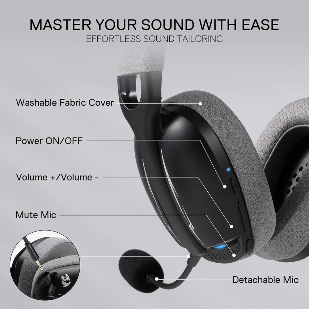 Redragon H878 3-mode Wireless Gaming Headset - Black & Gray-142239 Redragon H878 3-mode Wireless Gaming Headset - Black & Gray-142239