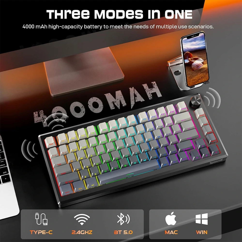 Redragon K732SP-RGB-PRO 3 Modes Connection Aluminum Alloy Body Mechanical Keyboard-142288 Redragon K732SP-RGB-PRO 3 Modes Connection Aluminum Alloy Body Mechanical Keyboard-142288
