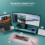 Redragon K626 RGB Wireless Mechanical Keyboard with Number Pad, Triple Mode 75% Low Profile Keyboard-142401