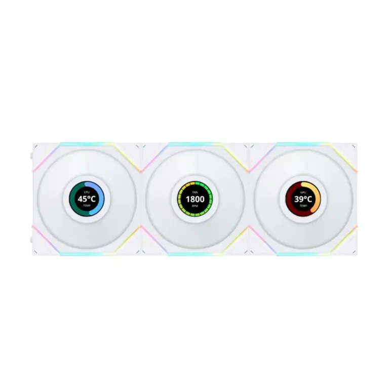 LIAN LI UNI FAN TL LCD Reverse Blade 120mm ARGB Case Fan with 1.6" LCD Screen (Pack of 3) -White-0