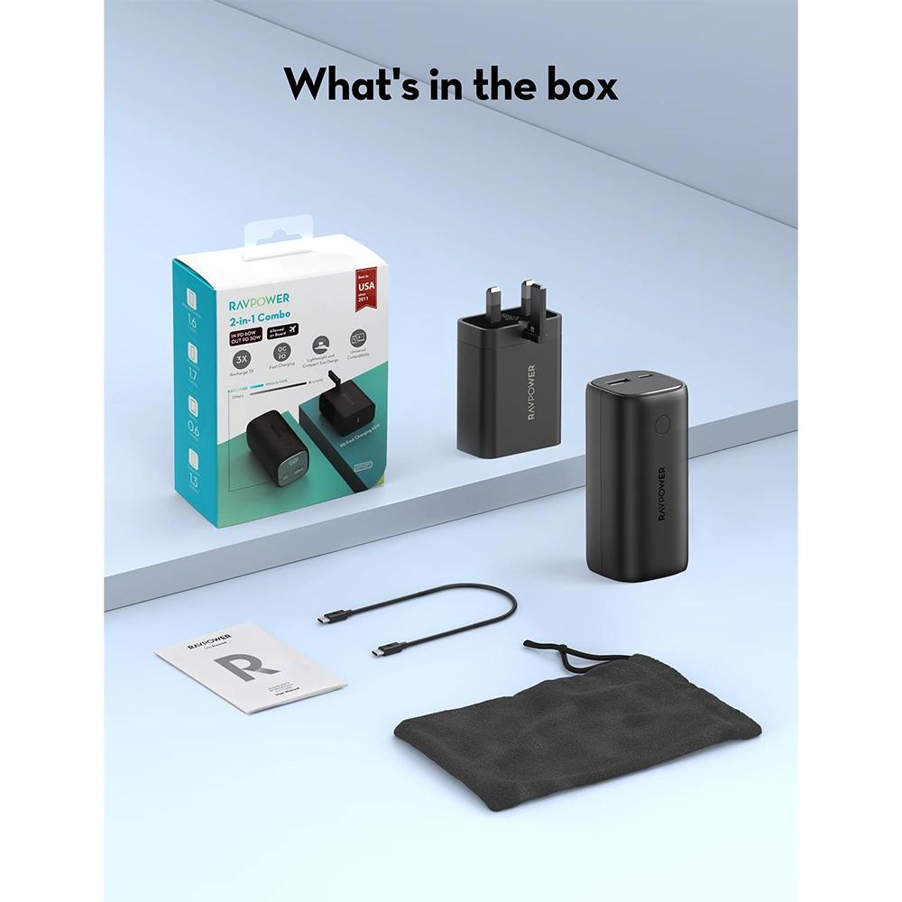 RAVPower RP‑PB208 Super+ PD Pioneer 10,400 mAh 30 W Power Bank & 65 W Charger Combo-142490 RAVPower RP‑PB208 Super+ PD Pioneer 10,400 mAh 30 W Power Bank & 65 W Charger Combo-142490