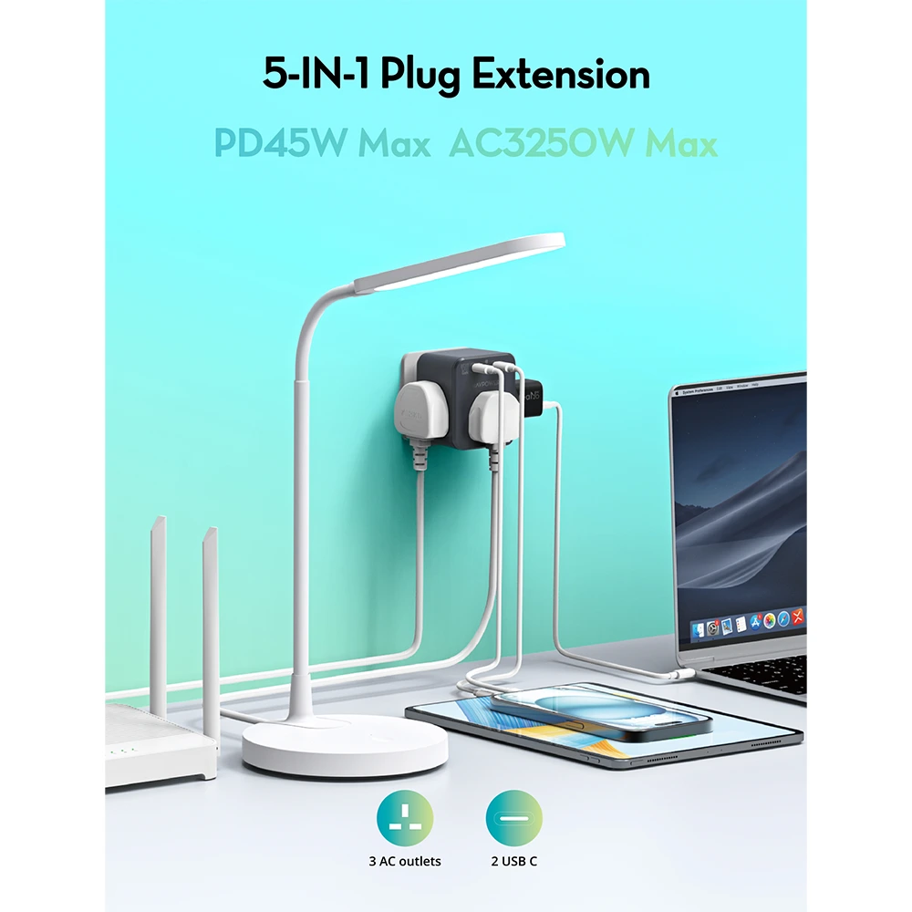 RAVPower RP‑PC1066 GaN 45W Power Outlet Extender-142503 RAVPower RP‑PC1066 GaN 45W Power Outlet Extender-142503