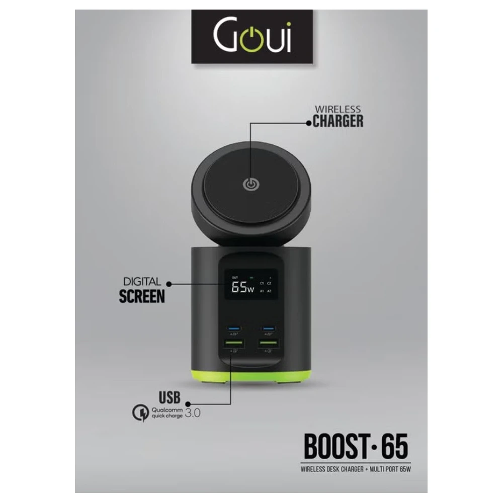 Goui Boost Wireless Desk Charger + multiport 65w - Black-141654 Goui Boost Wireless Desk Charger + multiport 65w - Black-141654