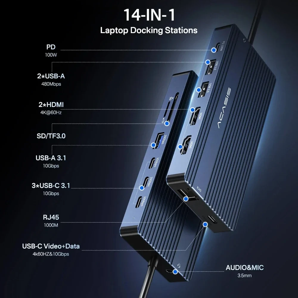 Acasis 14 Ports 4k 60hz Usb C Docking Station With Pd 100w Charging-0 Acasis 14 Ports 4k 60hz Usb C Docking Station With Pd 100w Charging-0