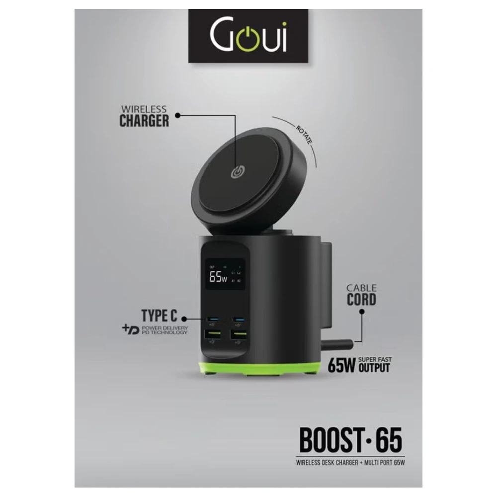 Goui Boost Wireless Desk Charger + multiport 65w - Black-141655 Goui Boost Wireless Desk Charger + multiport 65w - Black-141655