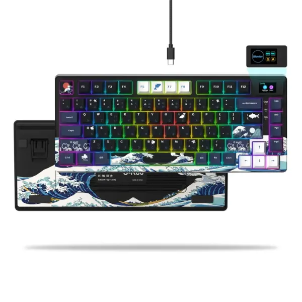 Womier SK80 Gasket-Mounted 75% Mechanical Keyboard with Multimedia Display - Black Kanagawa (English/Arabic)-0