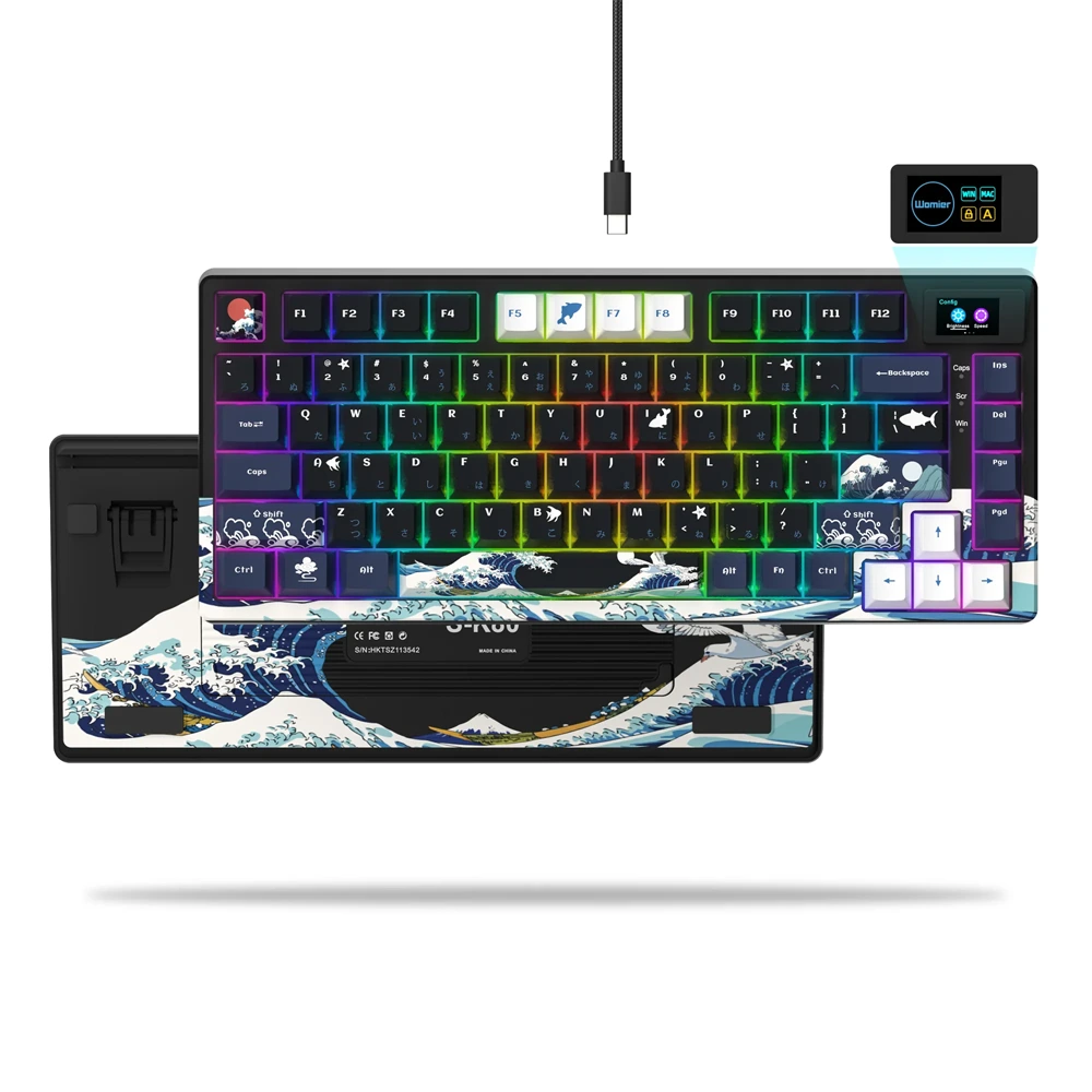 Womier SK80 Gasket-Mounted 75% Mechanical Keyboard with Multimedia Display - Black Kanagawa (English/Arabic)-0 Womier SK80 Gasket-Mounted 75% Mechanical Keyboard with Multimedia Display - Black Kanagawa (English/Arabic)-0