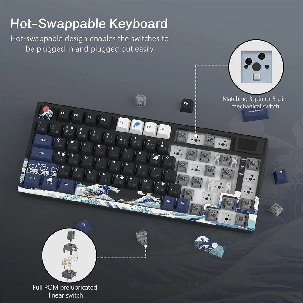 Womier SK80 Gasket-Mounted 75% Mechanical Keyboard with Multimedia Display - Black Kanagawa (English/Arabic)-143090 Womier SK80 Gasket-Mounted 75% Mechanical Keyboard with Multimedia Display - Black Kanagawa (English/Arabic)-143090