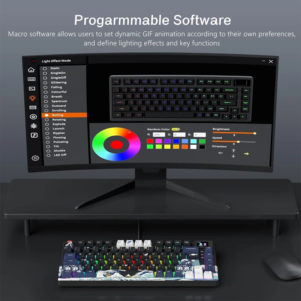 Womier SK80 Gasket-Mounted 75% Mechanical Keyboard with Multimedia Display - Black Kanagawa (English/Arabic)-143092 Womier SK80 Gasket-Mounted 75% Mechanical Keyboard with Multimedia Display - Black Kanagawa (English/Arabic)-143092