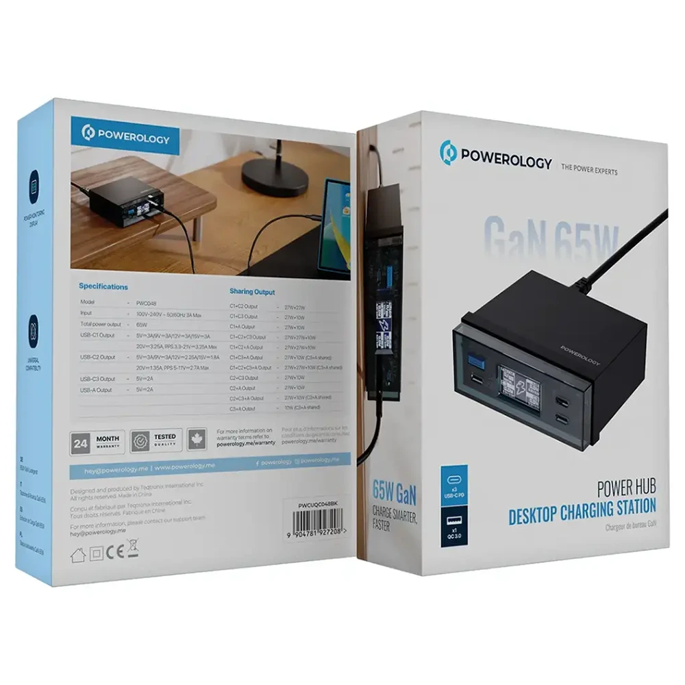 Powerology Power Hub Desktop Charging Station - Black-144440 Powerology Power Hub Desktop Charging Station - Black-144440
