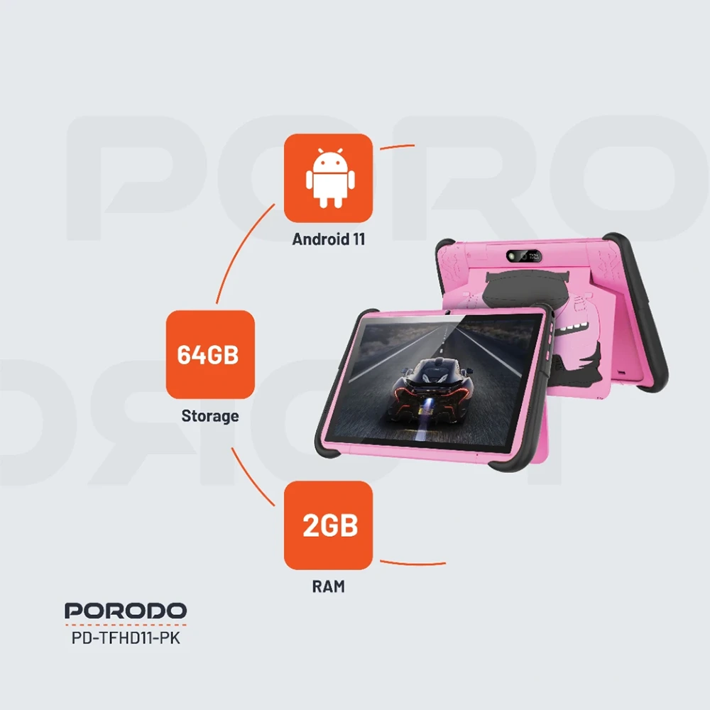 Porodo 10.1" Kids Android Tablet (RAM: 2GB/Storage: 64GB) - Pink-144660 Porodo 10.1" Kids Android Tablet (RAM: 2GB/Storage: 64GB) - Pink-144660