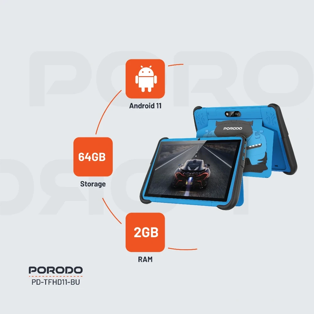 Porodo 10.1" Kids Android Tablet (RAM: 2GB/Storage: 64GB) - Blue-144666 Porodo 10.1" Kids Android Tablet (RAM: 2GB/Storage: 64GB) - Blue-144666