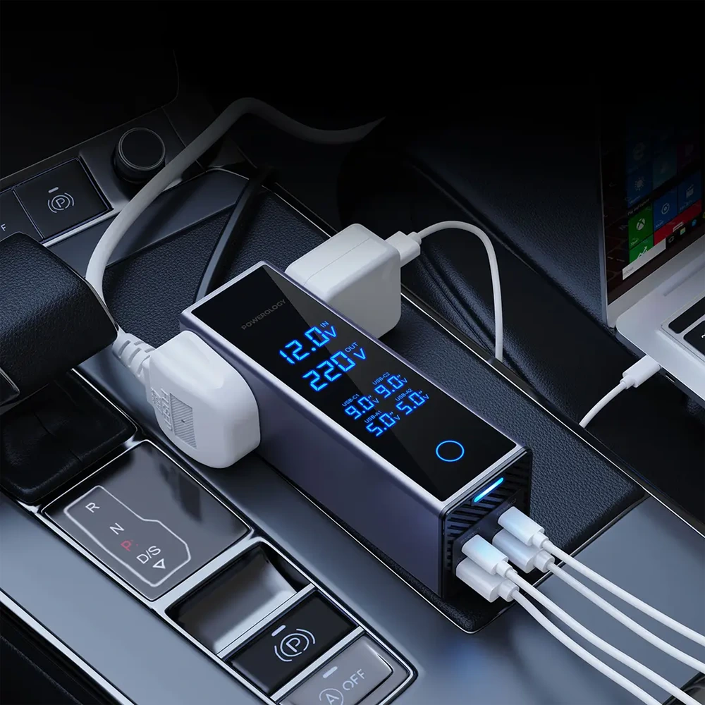 Powerology 2AC Socket Car Power Inverter - Gray-144696 Powerology 2AC Socket Car Power Inverter - Gray-144696