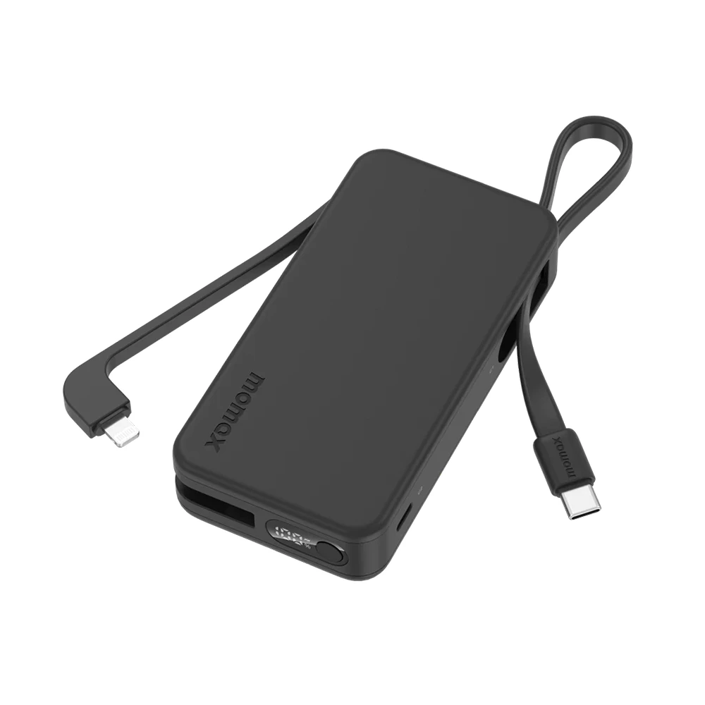Momax 1-Power Vital+ Battery Pack 10000mAh With Dual Built-In Usb-C & Lightning Cable Black-0 Momax 1-Power Vital+ Battery Pack 10000mAh With Dual Built-In Usb-C & Lightning Cable Black-0