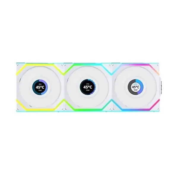 LIAN LI UNI FAN SL Wireless LCD 120mm ARGB Case Fans with 1.6” LCD Screen (3 Pack) - White-0
