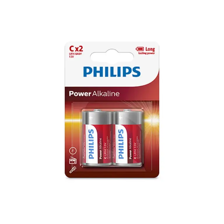 Philips Power Alkaline LR14 C Batteries 1.5V 2 Pack (Open Box)-0
