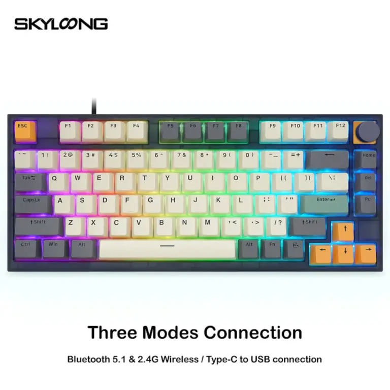 Skyloong Gk75 Three Modes Connection - Tigry (Mechanical & Hot-swappable Knob) Gaming Keyboard (Switch Yellow) English / Arabic Layout-0