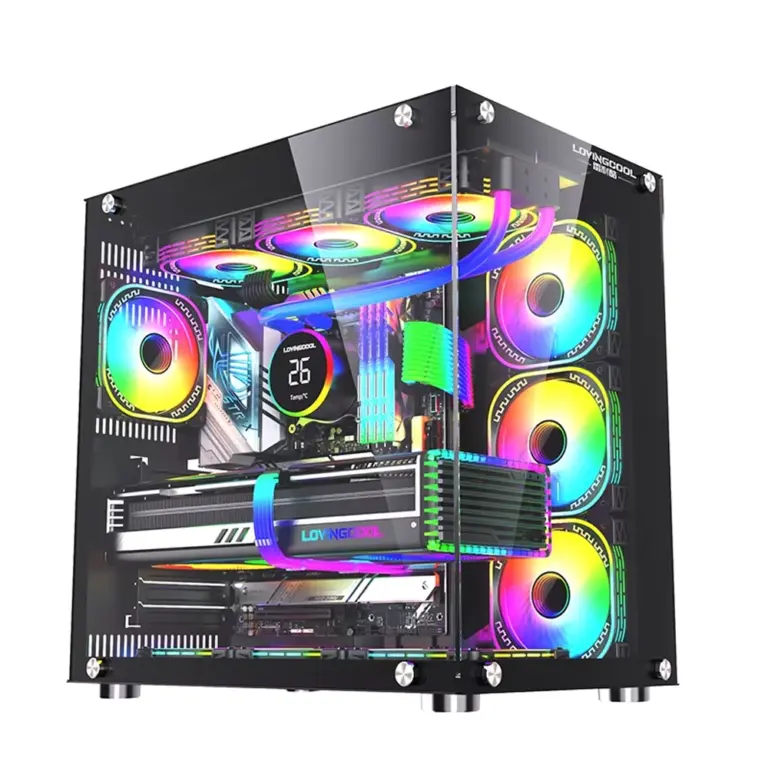 Lovingcool Ufo Ii Tempered Glass Panoramic Rgb Gaming Pc Case - Black (Pre-installed 10 Fan)-0