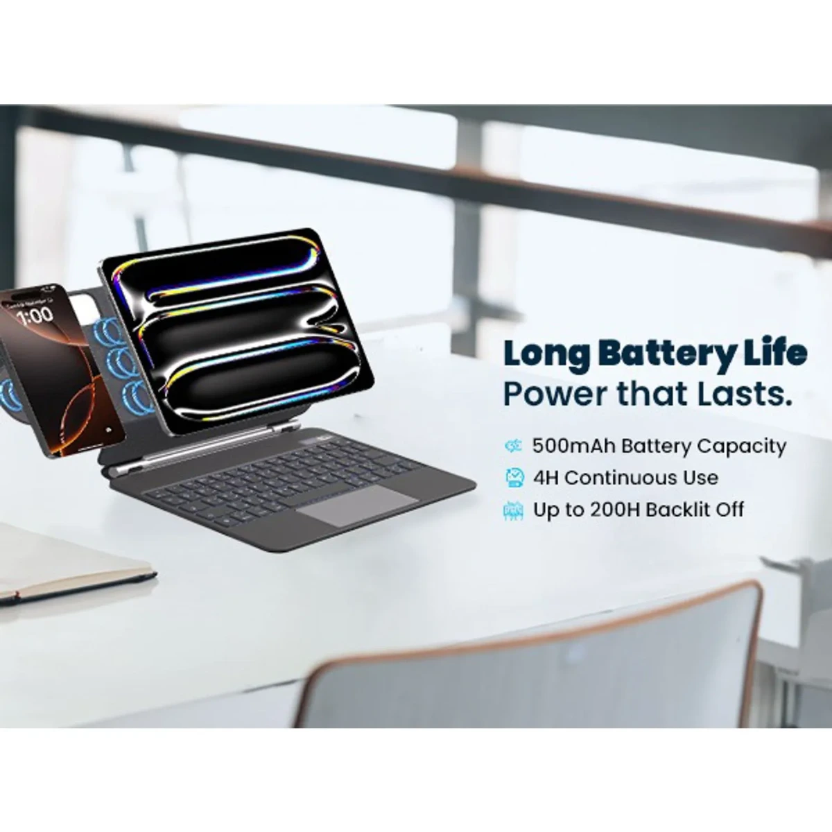 Powerology Dynaboard Wireless Keyboard Case For  Ipad 10th Gen, Magsafe Phone Holder-146311 Powerology Dynaboard Wireless Keyboard Case For Ipad 10th Gen, Magsafe Phone Holder-146311