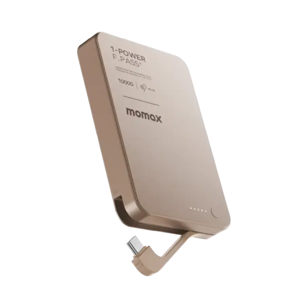 MOMAX 1-POWER F.PASS⁺ 10000MAH MAGNETIC BATTERY PACK WITH BUILT-IN CABLE - SANDSTONE-0