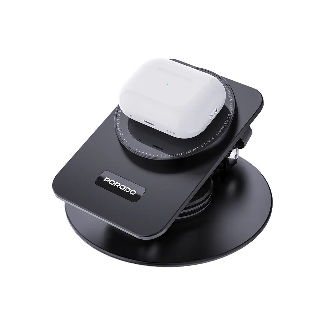Porodo Wireless Charging Rotating Stand - Black-145676 Porodo Wireless Charging Rotating Stand - Black-145676