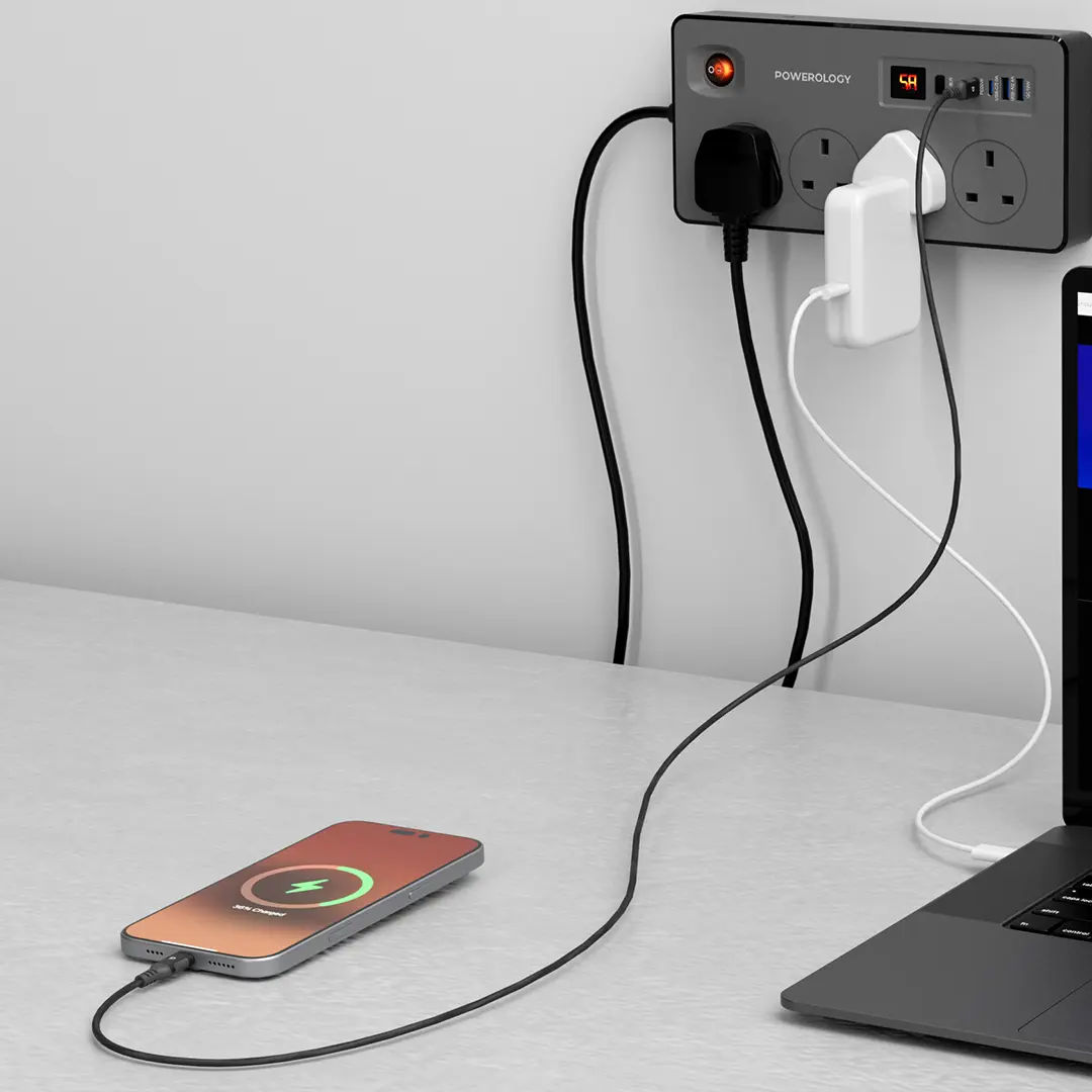 Powerology 4AC 2990W Power Strip - Black-145244 Powerology 4AC 2990W Power Strip - Black-145244