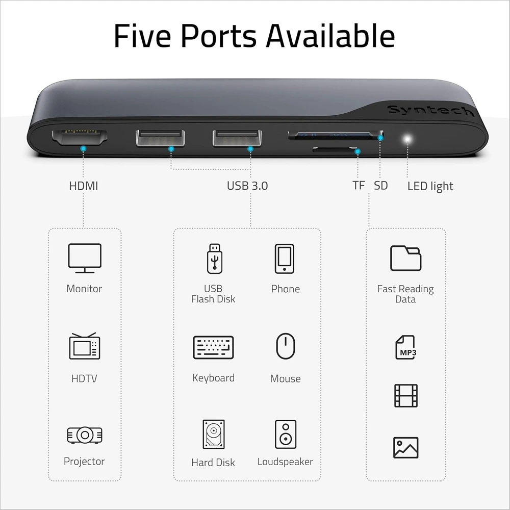 Syntech USB C Hub 5-in-1 USB C to HDMI Adapter with SD MicroSD Card Reader 2 USB3 Ports-145094 Syntech USB C Hub 5-in-1 USB C to HDMI Adapter with SD MicroSD Card Reader 2 USB3 Ports-145094