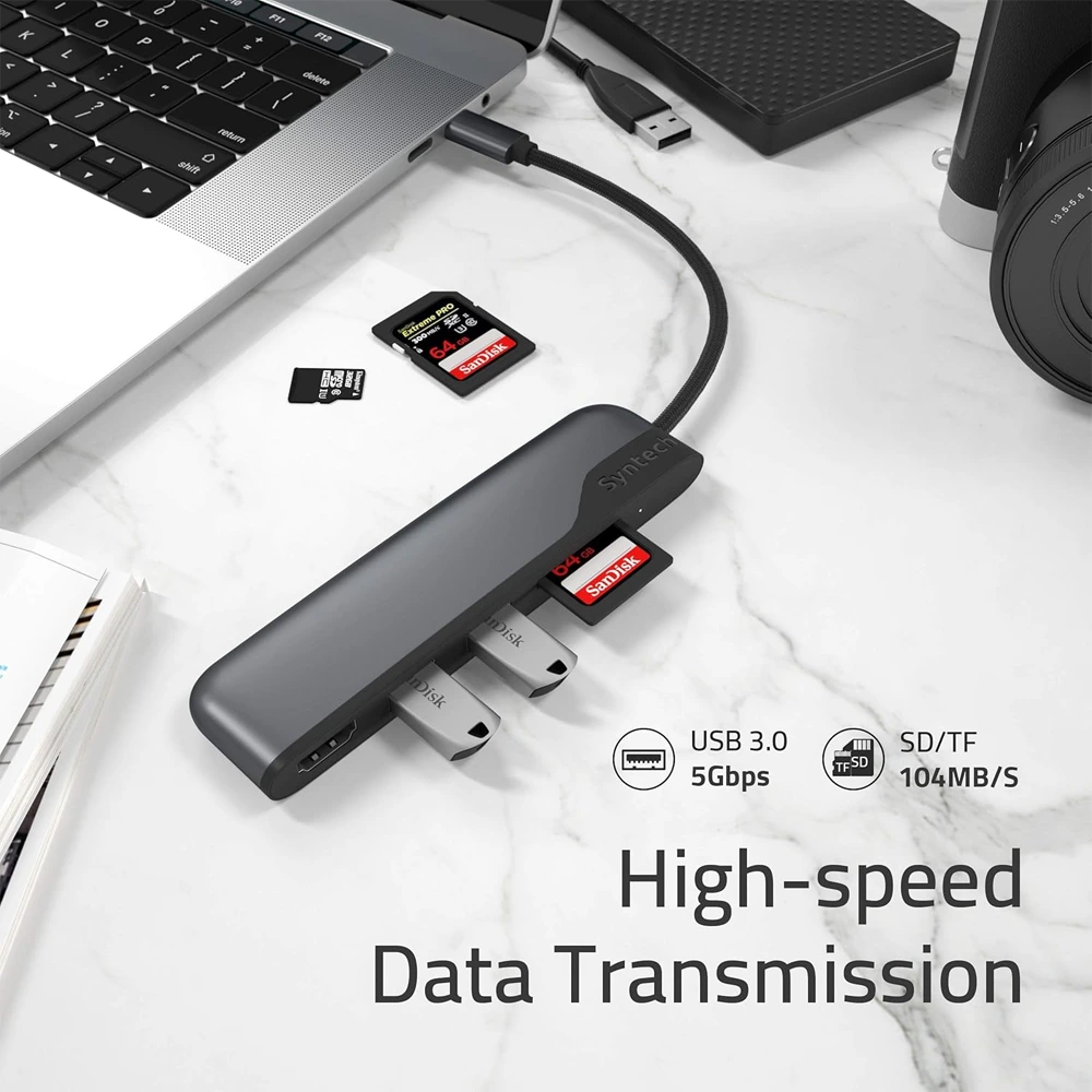 Syntech USB C Hub 5-in-1 USB C to HDMI Adapter with SD MicroSD Card Reader 2 USB3 Ports-145095 Syntech USB C Hub 5-in-1 USB C to HDMI Adapter with SD MicroSD Card Reader 2 USB3 Ports-145095