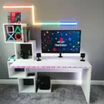 Gaming Desk With Detachable Cube Shelves RGB – White-0
