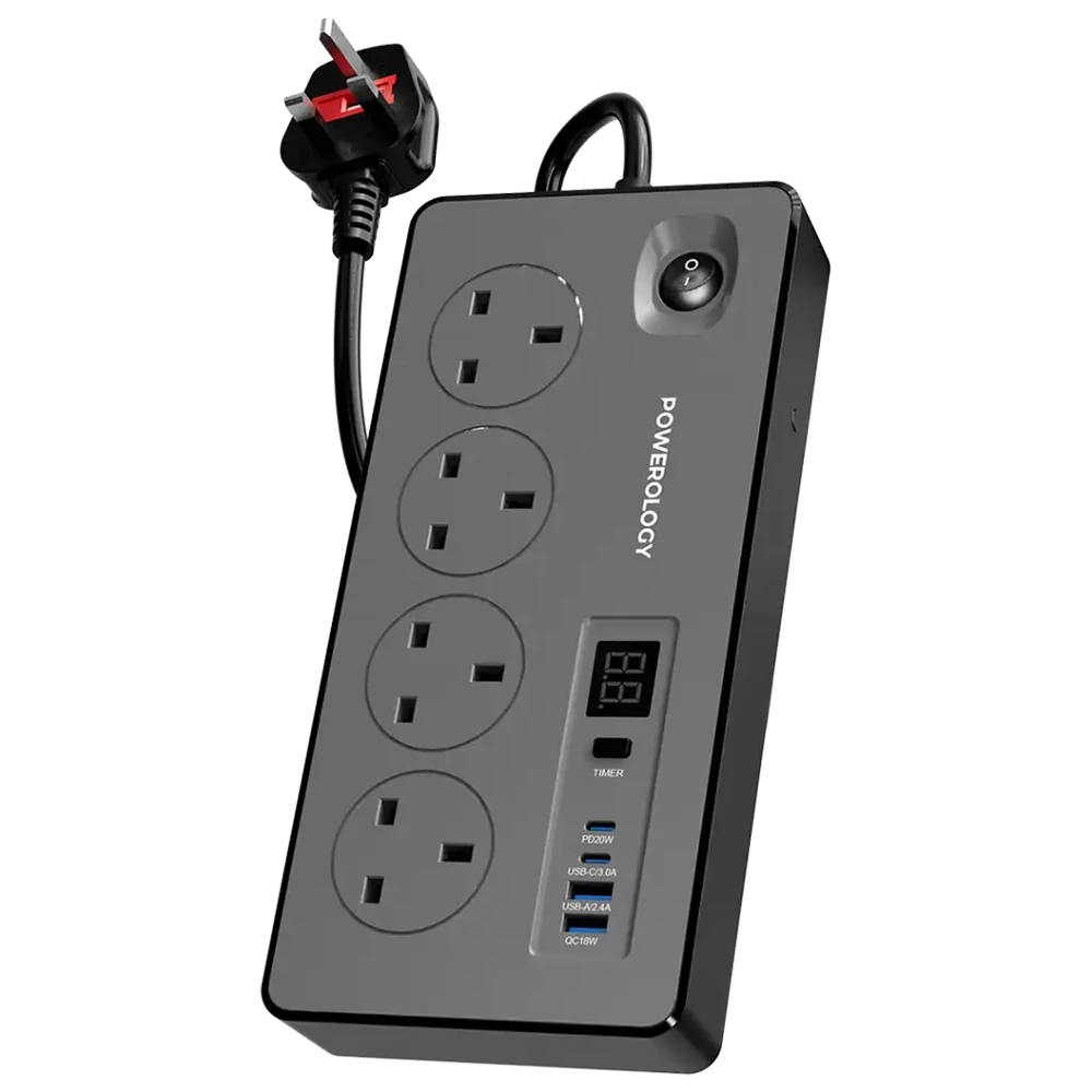 Powerology 4AC 2990W Power Strip - Black-0 Powerology 4AC 2990W Power Strip - Black-0