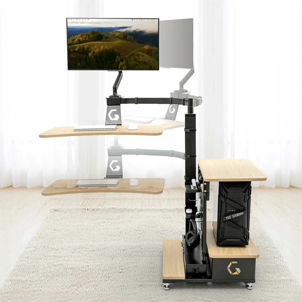 INGREM Left Rudder Adjustable Height Standing Desk with Monitor Arm-145624 INGREM Left Rudder Adjustable Height Standing Desk with Monitor Arm-145624