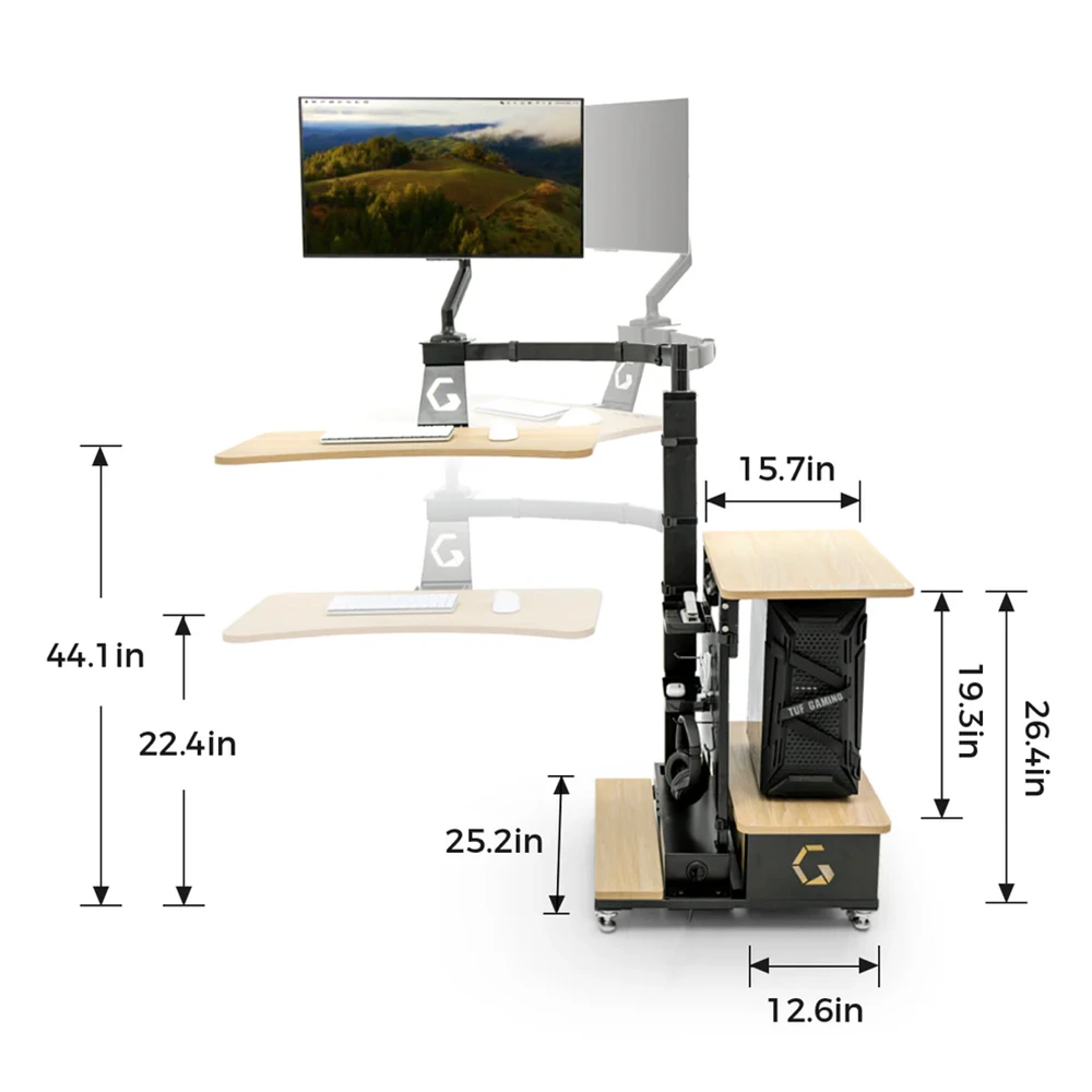 INGREM Left Rudder Adjustable Height Standing Desk with Monitor Arm-145627 INGREM Left Rudder Adjustable Height Standing Desk with Monitor Arm-145627