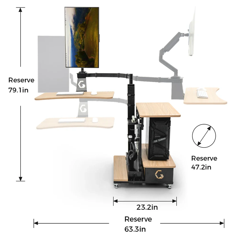 INGREM Left Rudder Adjustable Height Standing Desk with Monitor Arm-145628 INGREM Left Rudder Adjustable Height Standing Desk with Monitor Arm-145628