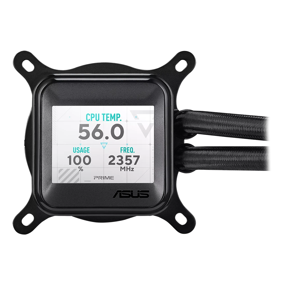 ASUS Prime LC ARGB LCD all-in-one CPU liquid cooler with sharp screen showcasing CPU & GPU information - Black-145650 ASUS Prime LC ARGB LCD all-in-one CPU liquid cooler with sharp screen showcasing CPU & GPU information - Black-145650