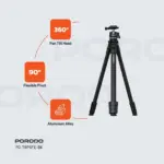 Porodo Ultra-Light Aluminum Tripod - Black-145655