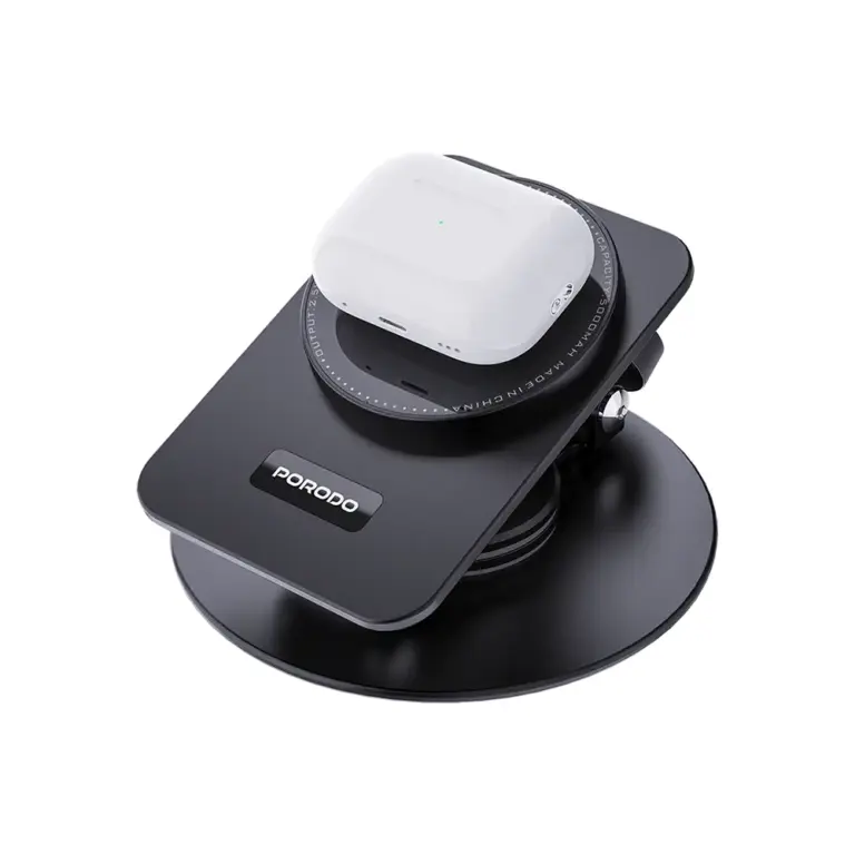 Porodo Wireless Charging Rotating Stand - Black-0