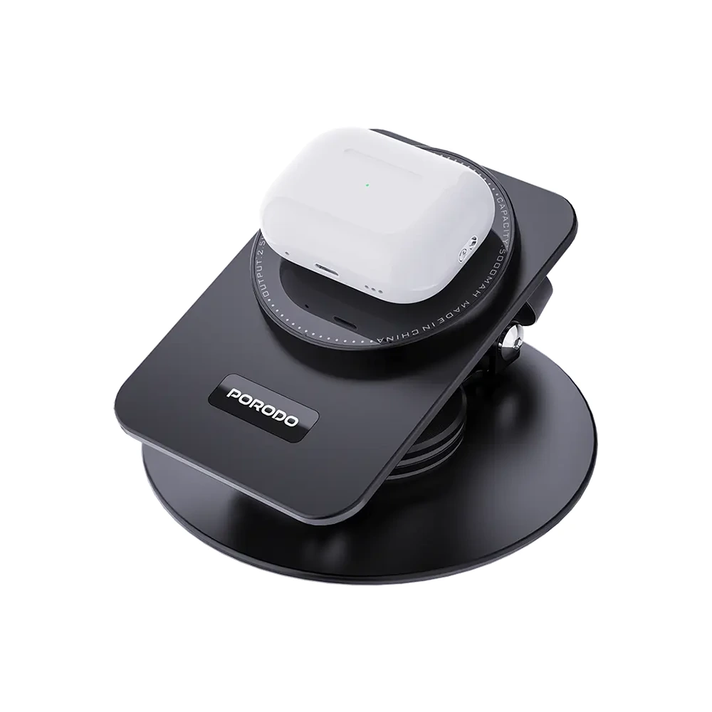 Porodo Wireless Charging Rotating Stand - Black-0 Porodo Wireless Charging Rotating Stand - Black-0