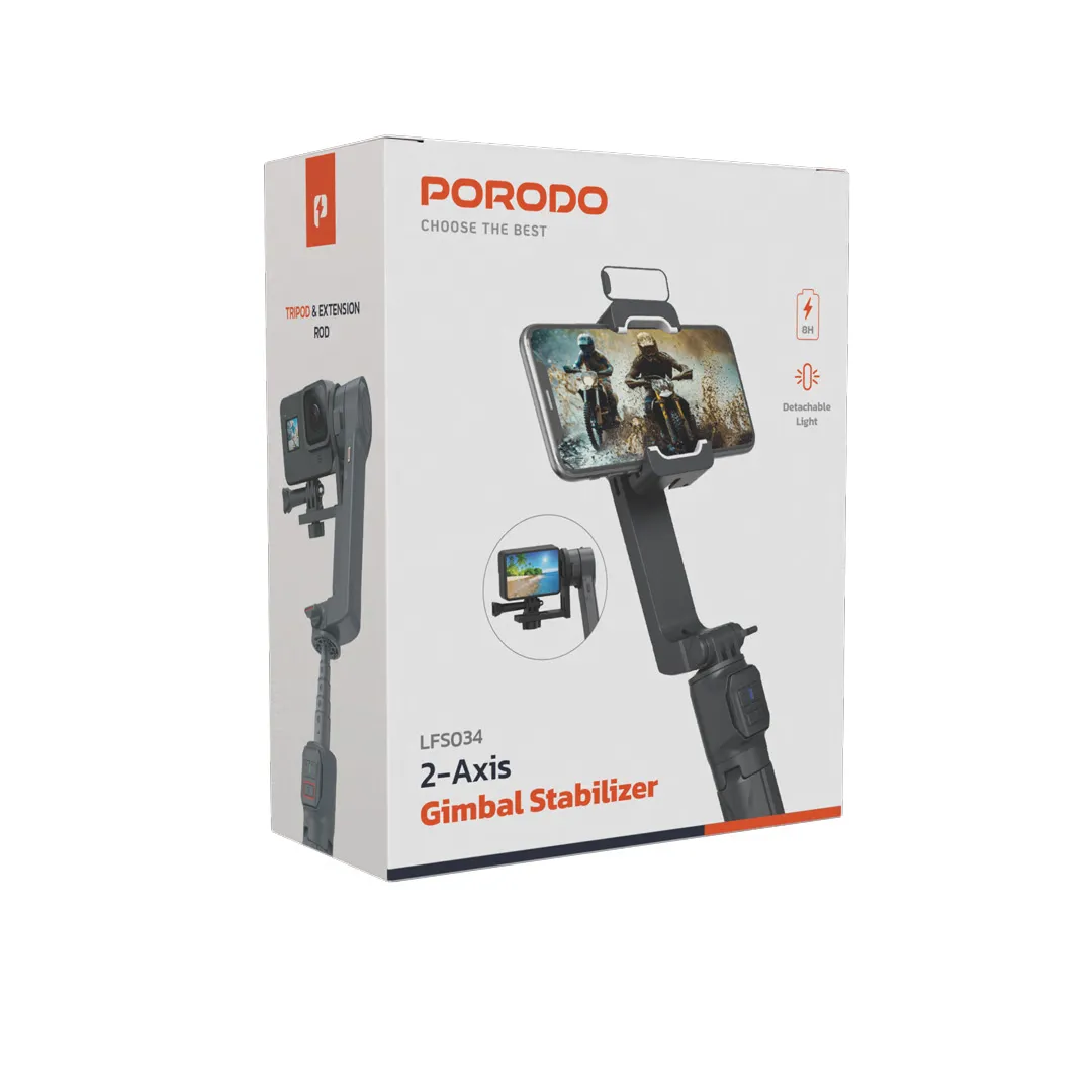 Porodo 2-Axis Gimbal Stablizer - Black-145680 Porodo 2-Axis Gimbal Stablizer - Black-145680