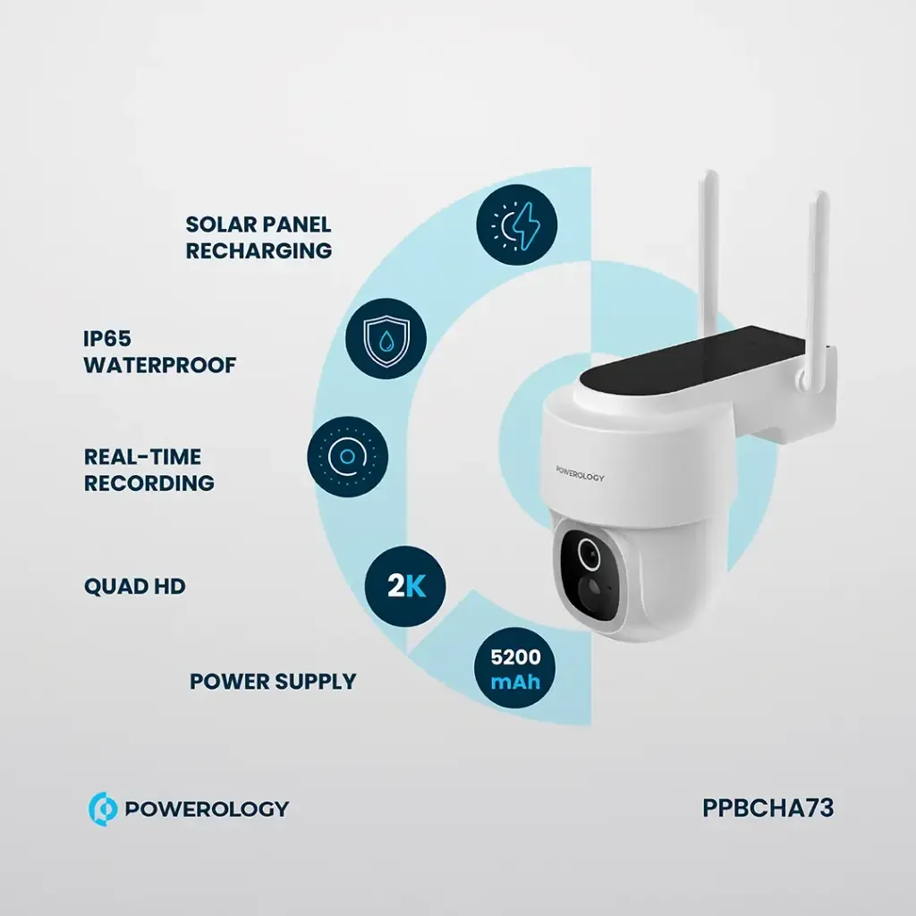 Powerolgoy Built-In Solar Pan & Tilt Outdoor Camera - White-145707 Powerolgoy Built-In Solar Pan & Tilt Outdoor Camera - White-145707