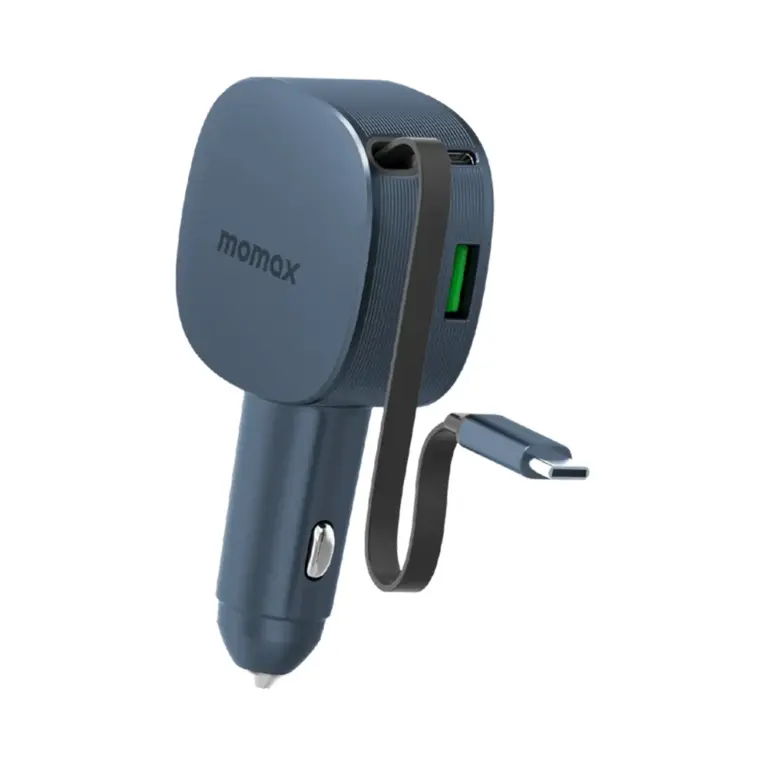 Momax 1-Move⁺ 2-Port Car Charger With Built-In Retractable Cable 60W - Gray -0