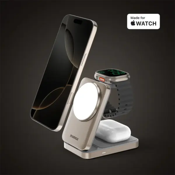 Momax 1-Charge Q.Port 3-in-1 Foldable Qi2 15W Magnetic Wireless Charging Stand - Titanium-0