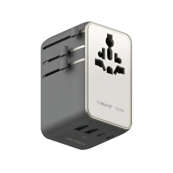 Momax 1-World² Universal 4-Port Travel GaN Charger 100W with Dual AC - Titanium-0