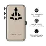 Momax 1-World²⁺ 4-Port Mini Universal Travel GaN Charger with Built-In Retractable Cable 100W with Dual AC - Black-145885